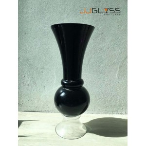 BLACK-H0810-80TL - แจกันแก้ว แฮนด์เมด สีดำ ทรงปากบาน ความสูง 80.5 ซม.